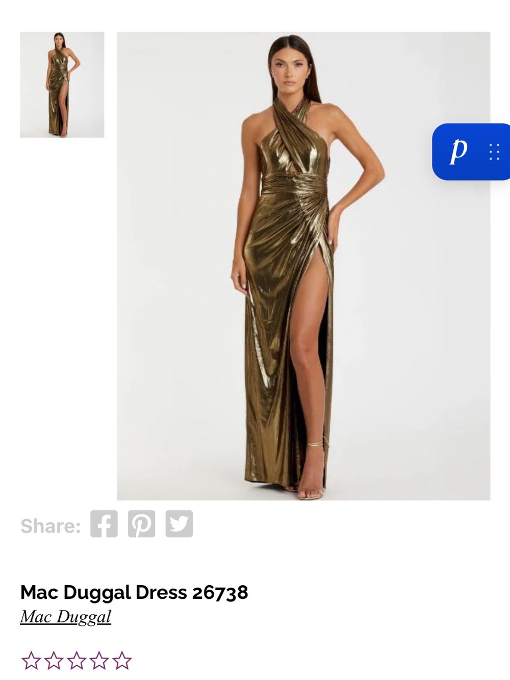 Mac Duggal Gold Metallic Cross-Halter Evening Gown
